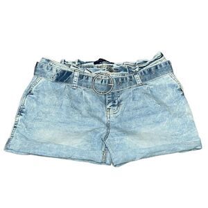 Blue Spice Paper Bag Rolled Hem Jean Shorts